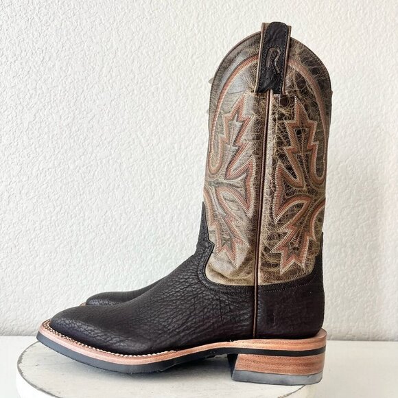 NEW Rod Patrick Mens Cowboy Boots 8B Dark Brown Shark Leather Western Square Toe - Picture 4 of 14